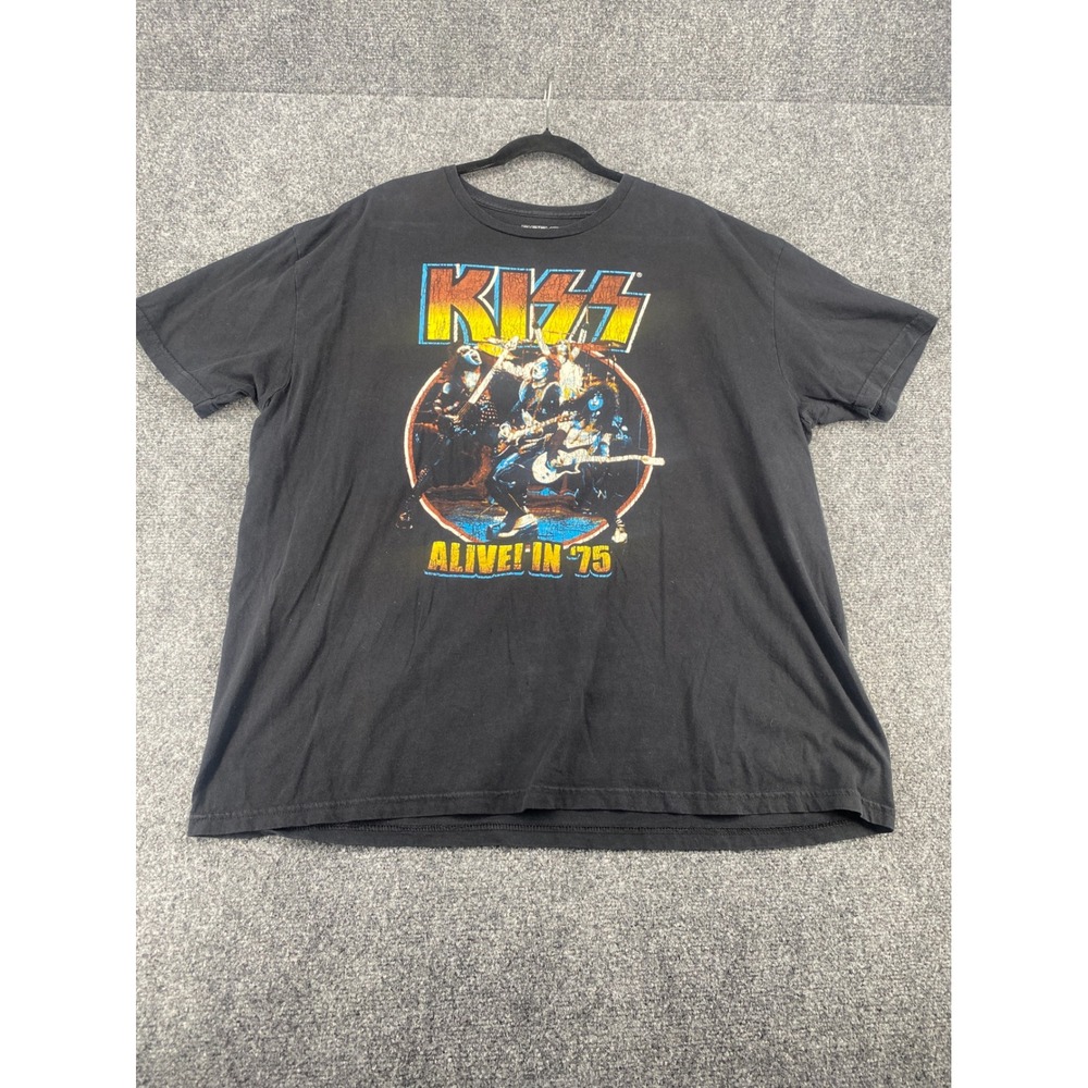 KISS Alive In 75 Graphic T-Shirt Mens 2XL Black Rock Band Concert Tour Tee